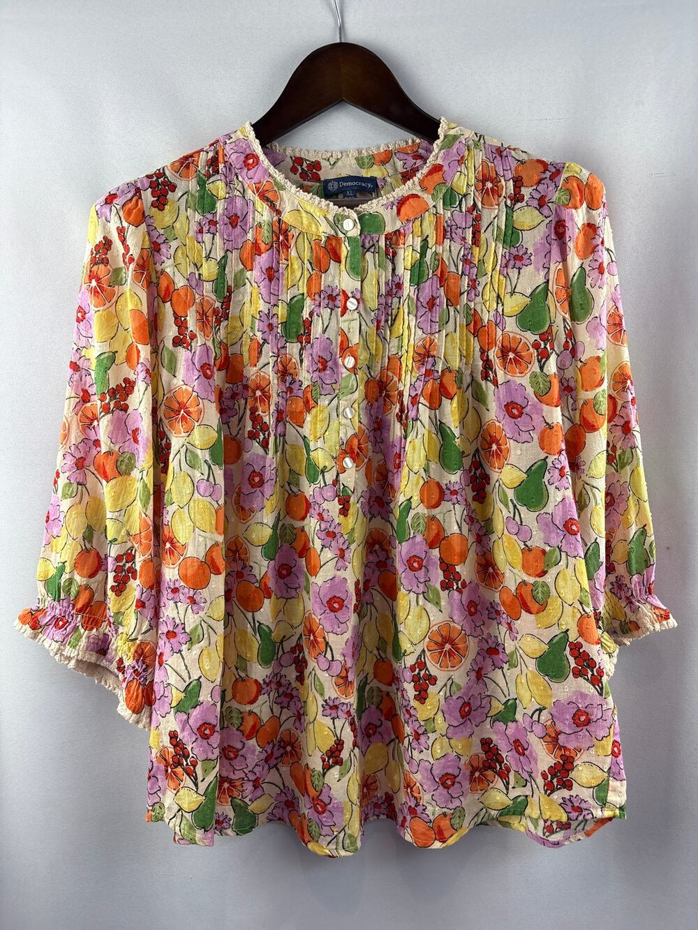 Women’s Democracy XL Multicolored Fruit Patterned Blouse